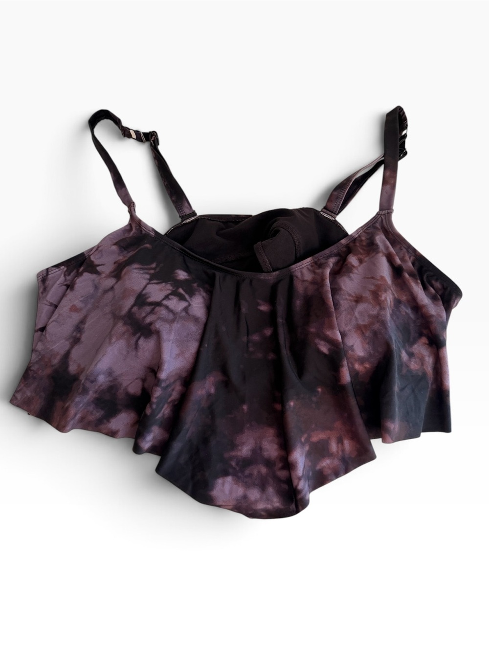 torrid Purple/Black Tie-Dye Flounce Wireless Swim Top